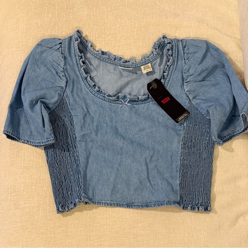 Levi's Blue Denim Smocked Top